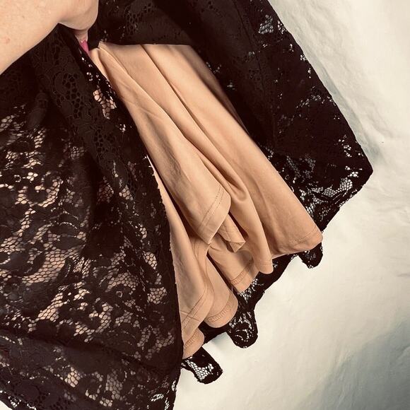 Miss May Womens Dress Medium Black Floral Lace Tan Lining Flare Sleeves A Line - Picture 14 of 16